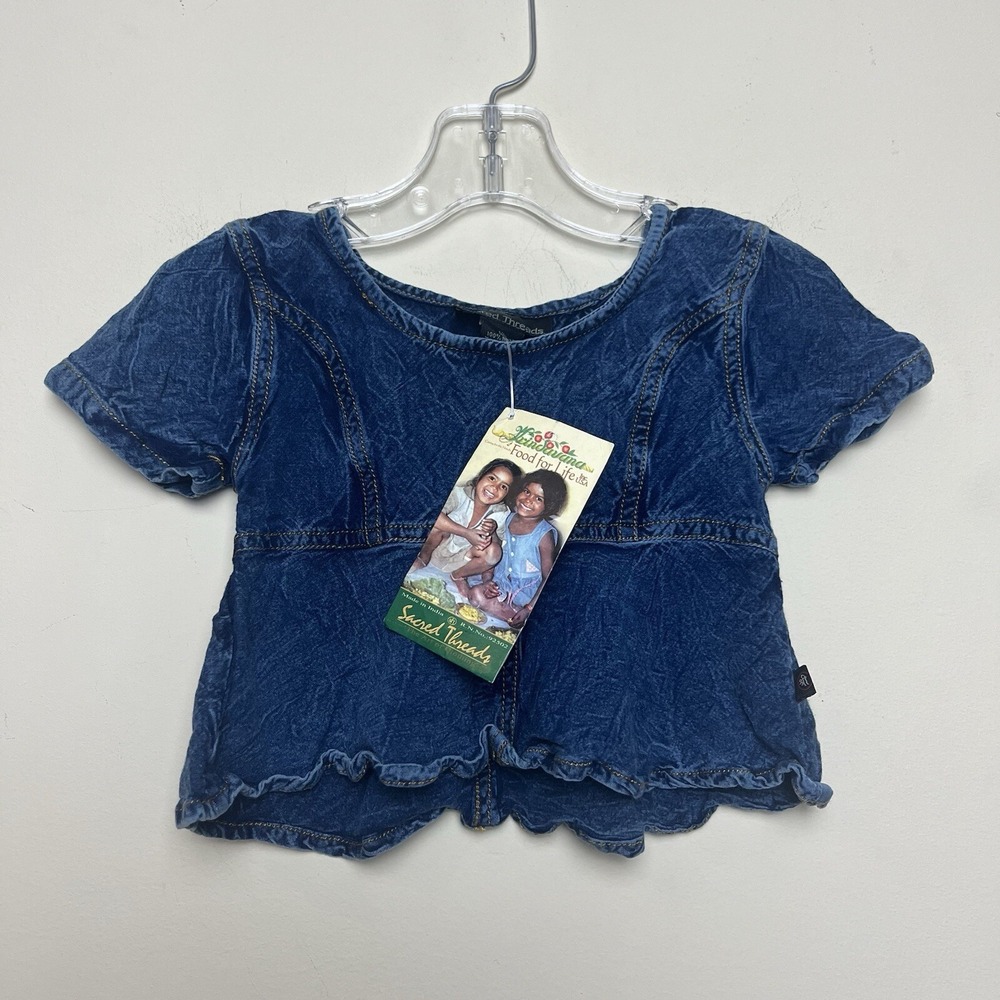 Nwt SACRED THREADS Denim Chambray cotton flared girl TOP Shirt‎ Size Medium